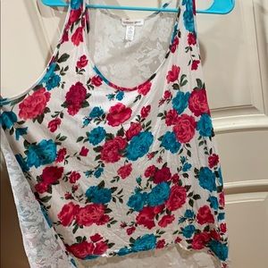 White floral tank with lace back